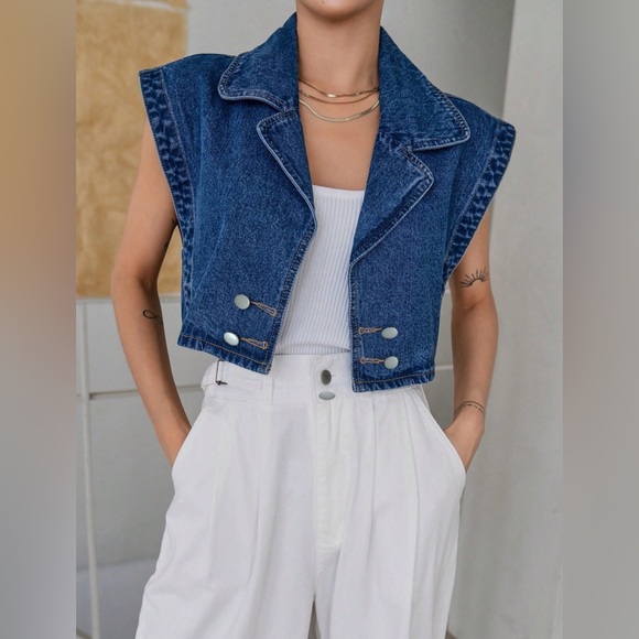 Blue Casual Womens Batwing Sleeve Double Breasted Denim Shirt - Picture 7 of 14